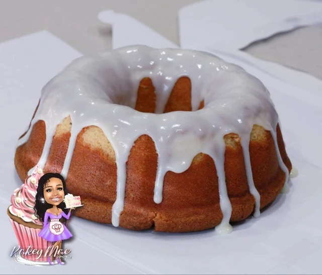 White-glazed Bundt by Kakey Mae. A golden Bundt cake finished with a generous white glaze.