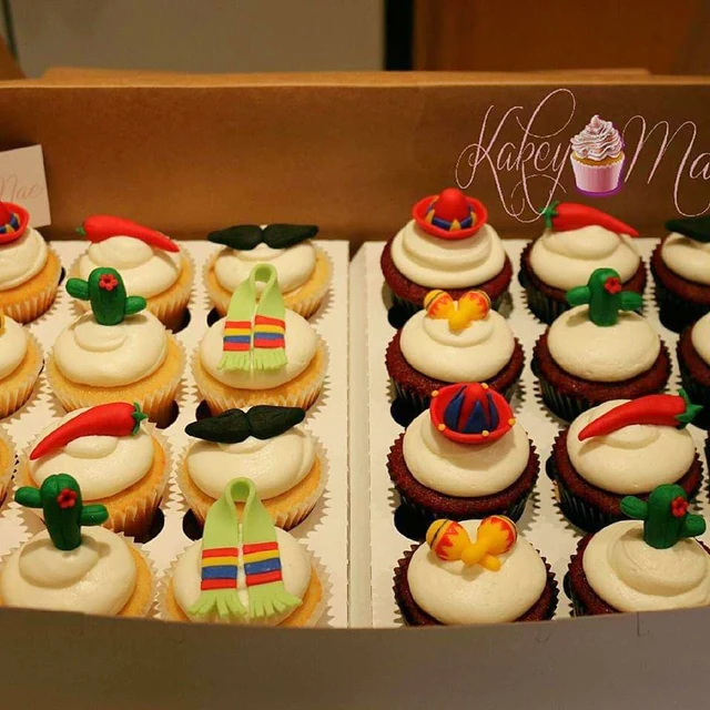 Fiesta party assortment by Kakey Mae. A coordinated assortment of colorful hats, cactus toppers, and festive details.