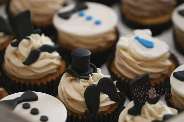Little gentleman party set by Kakey Mae. A coordinated collection of top hats, mustaches, ties, and blue details.