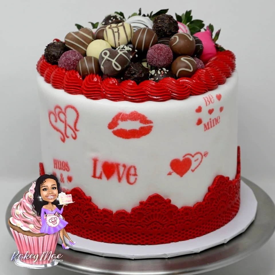 Hearts & chocolate celebration cake by Kakey Mae